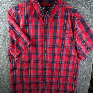 Alaskan Hardgear Shirt Mens Large Red Blue Short Sleeve Button Up Outdoor Plaid